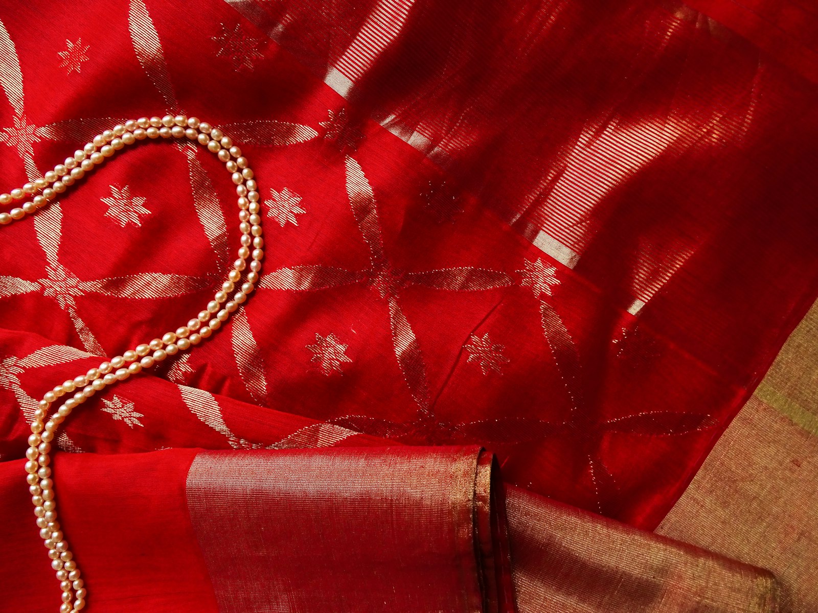 Close-up of saree fabric craftsmanship